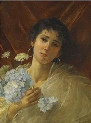 Flicka Med Blomster by Fausto GIUSTO - auction artwork with signature