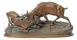 Hjortar I Kamp by Pierre Jules MENE