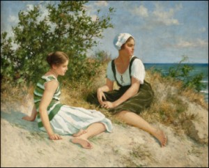 The Artist's Daughters On The Beach by Hermann SEEGER - auction artwork with signature