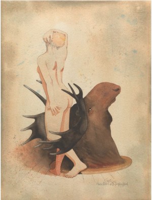 Nude Model With Trophy Head by Dennis GEDEN