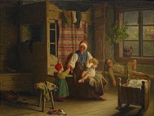 Allmogeinteriör Med Kvinna Och Barn by Gottfrid VIRGIN