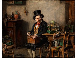 Alter Mann Mit Spieluhr An Einem Vogelkäfig by Hermann Armin KERN
