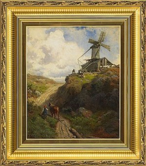 Bergslandskap Med Vandrare Och Kvarnbyggnad by Edward BERGH