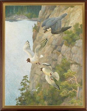 Motiv Med Rovfåglar by Jan Petter BRATSBERG - auction artwork with signature