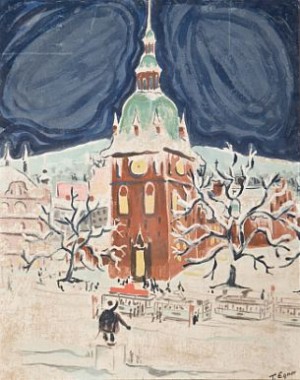 Vinter Utenfor Oslo Domkirke by Thorbjørn EGNER - auction artwork with signature