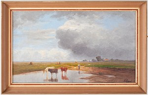 Landskap Med Kor by Heinrich NEPPEL - auction artwork with signature