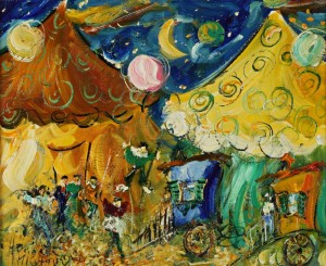 La Roulotte Bleue by Herick MICHAUD - auction artwork with signature