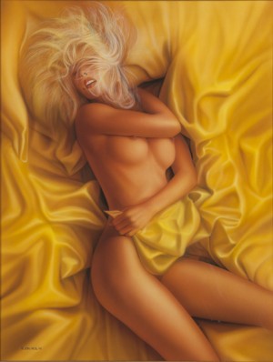 ''golden Silk Sheets'', Blonde Nude In Bed by Jon HUL