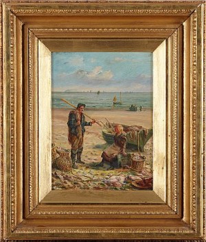 Kustvy Med Fiskare by J. HUGHES - auction artwork with signature