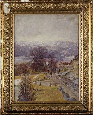 Norskt Fjordmotiv Med By by Edvard DIRIKS
