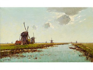 Weite Polderlandschaft Mit Windmühlen by Mijndert VAN DEN BERG - auction artwork with signature