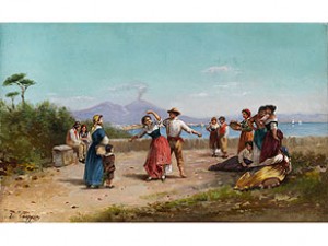 Tarantella Tanzendes Paar, Von Zuschauern Und Tambourinspielerinnen Umgeben by Vincenzo CIAPPA