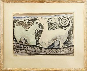 Dogs On Cross by Gerard DILLON - auction artwork with signature