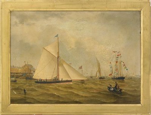 Brittisk Hamnbild Med Regatta by Unknown Artist FW