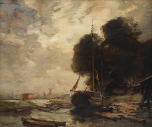 Dutch River Barge by James Campbell NOBLE - auction artwork with signature