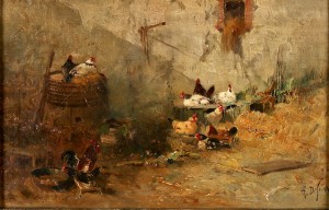 Höns Och Tuppar I Bondgårdsmiljö by Alexandre DEFAUX - auction artwork with signature