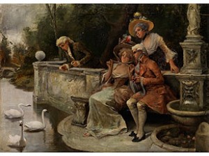 Höfische Gesellschaft Im Park Beim Schwäne Füttern by Antonio LONZA
