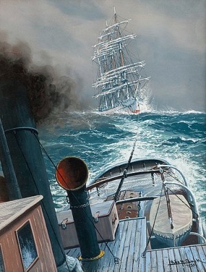 Towing On Stormy Sea by Adolf BOCK