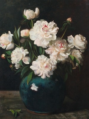 Peonies In A Blue Vase by Hubert VOS