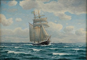 Skepp På Hav by Frants LANDT - auction artwork with signature