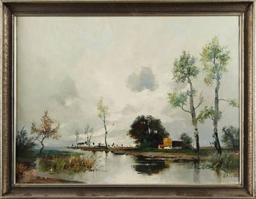 Flodlandskap by A HERBE - auction artwork with signature
