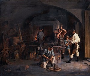 In The Smithery by Lavr Kuzmich PLAKHOV - auction artwork with signature