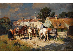 Pferdemarkt Vor Einer Kleinstadt by Wilhelm VELTEN