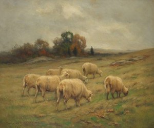Sheep Grazing by John Carleton WIGGINS - auction artwork with signature
