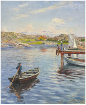 Kustlandskap Med Metande Barn by Johan ERICSON