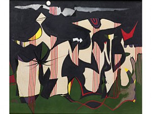 Abstrakte Komposition In Dunkelblau, Grün, Rot Und Gelb by Wladimiro TULLI