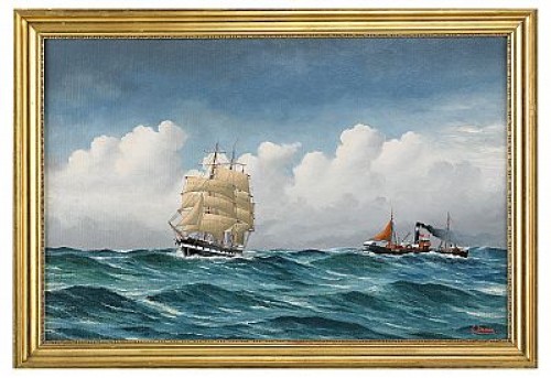 Nicolaus Pedersens Steam-trawler Cambodia Af Grimsby, England, Ca 1906, även Tremastade Fullriggaren Kowanai? by C DAMM