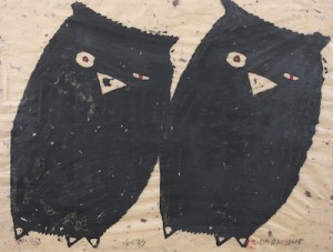 Two Owls by Iwao AKIYAMA - auction artwork with signature