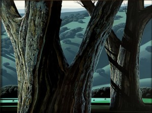 Cows In A Pasture Through Trees by Eyvind EARLE