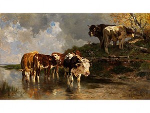 Rinder An Der Tränke by Anton BRAITH - auction artwork with signature