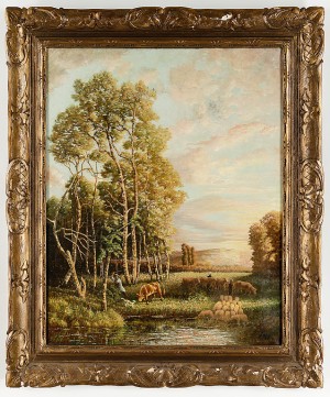 Landskap Vid Vatten Med Boskap Och Figurer by Louis Aime JAPY