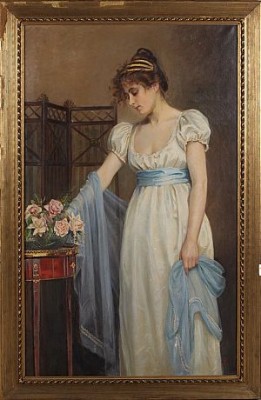 Gustaviansk Interiör Med Kvinnofigur by Anna STRÖM - auction artwork with signature