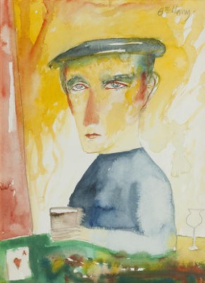 Man Playing Cards by John BELLANY - auction artwork with signature