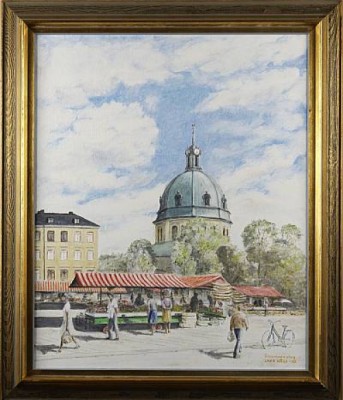 östermalmstorg by Lars KÅGE - auction artwork with signature