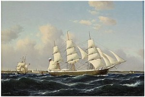 Rysk Tremastad Fullriggare I öresund Med Kronborgs Slott I Fonden by Carl Ludwig BILLE