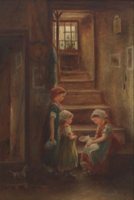 Children Feeding A Kitten by James Crawford THOM