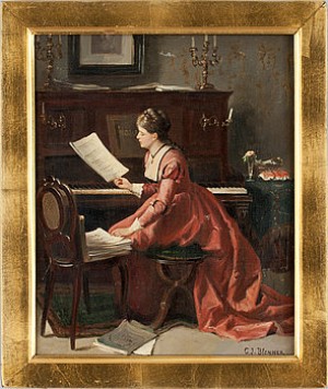 Interiörmotiv Med Kvinna Vid Piano by Carle John BLENNER