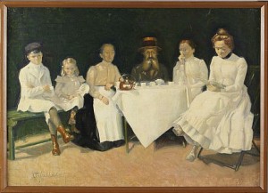 Gruppporträtt Vid Bord, Enligt Anteckning På Spännramen Föreställande Familjen Winell by Axel Theodor KULLE
