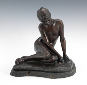 Figure Of A Seated Young Maiden Prodding A Snail With A Stick by Paul AICHELE