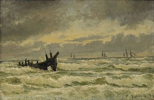 Kustvy Med Segelbåtar Vid Horisonten by Carl LOCHER