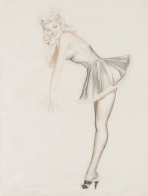 Blonde On Phone, Pink Ribbon by Alberto VARGAS