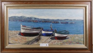 Fiskebåtar Vid Rosas, Costa Brava by Henry ELDIN - auction artwork with signature