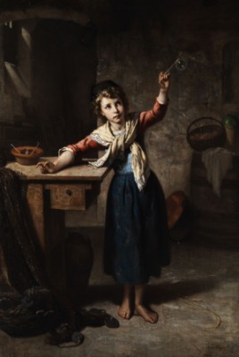 Junges Mädchen Beim Seifenblasen by Eugène François FINES - auction artwork with signature