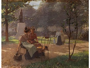 Zwei Junge Mädchen Im Park by Albert CRESSWELL - auction artwork with signature