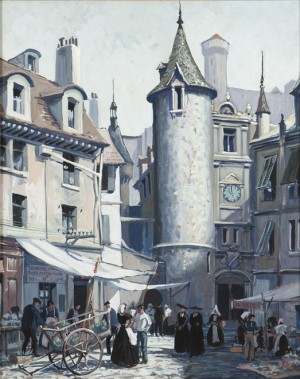 French Market With Figures by Richard WHORF - auction artwork with signature