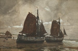 Fiskebåtar Vid Strand, Katwijk by Arthur FEUDEL - auction artwork with signature
